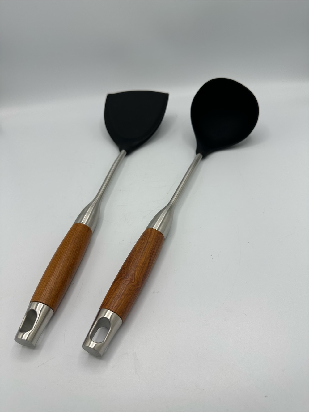 FJNATINH Set Of 2 Utensils Spatula & Ladle Stainless Steel Walnut Wood Handle